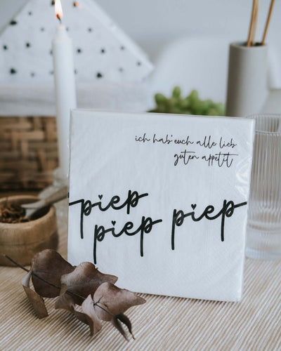 Serviette mit Spruch oder Motiv Piep piep piep in schwarz weiss