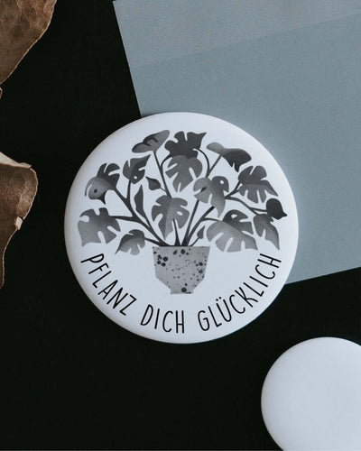 Magnete mit Spruch oder Motiv Pflanz dich glücklich · groß in schwarz weiss