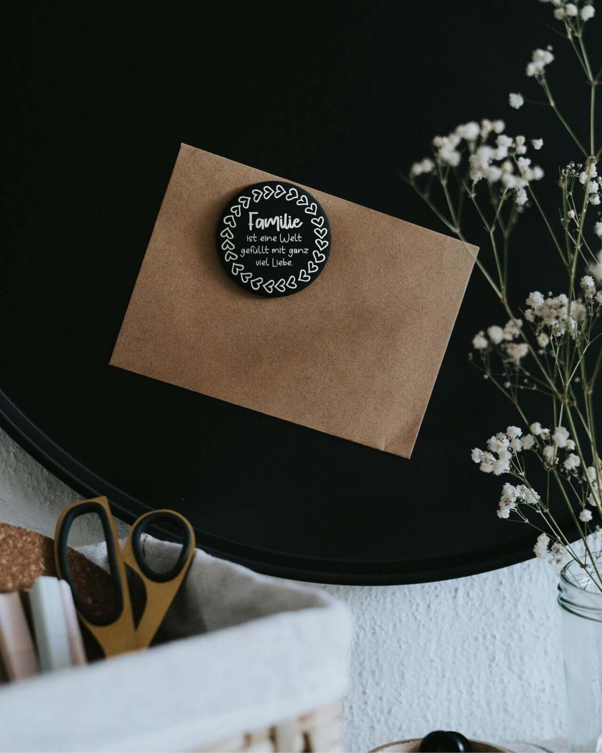Magnete mit Spruch oder Motiv Familie mit ganz viel Liebe · groß in schwarz weiss