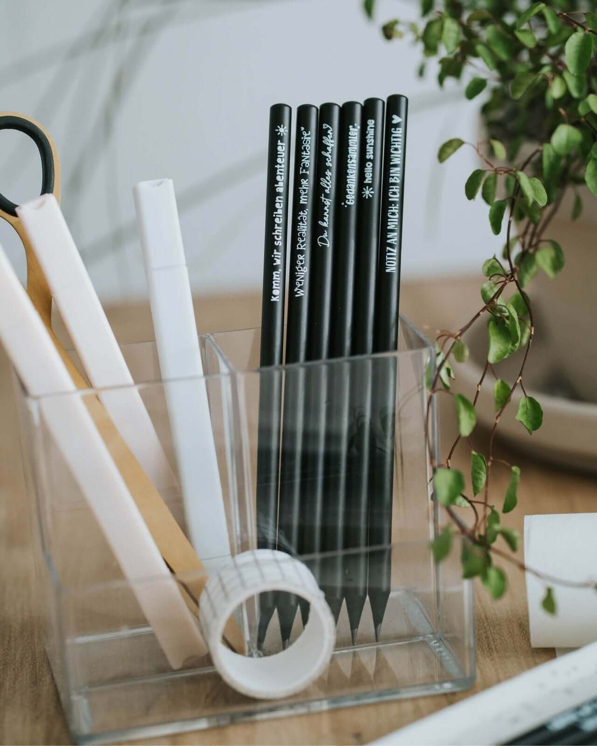 Bleistift mit Spruch oder Motiv Gedankensammler in schwarz weiss