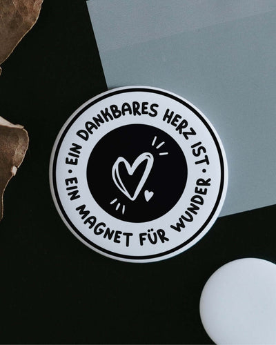 Magnete mit Spruch oder Motiv Dankbares Herz · groß in schwarz weiss