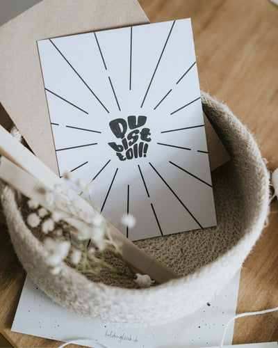 Postkarte mit Spruch und motiv Du bist toll in schwarz weiss