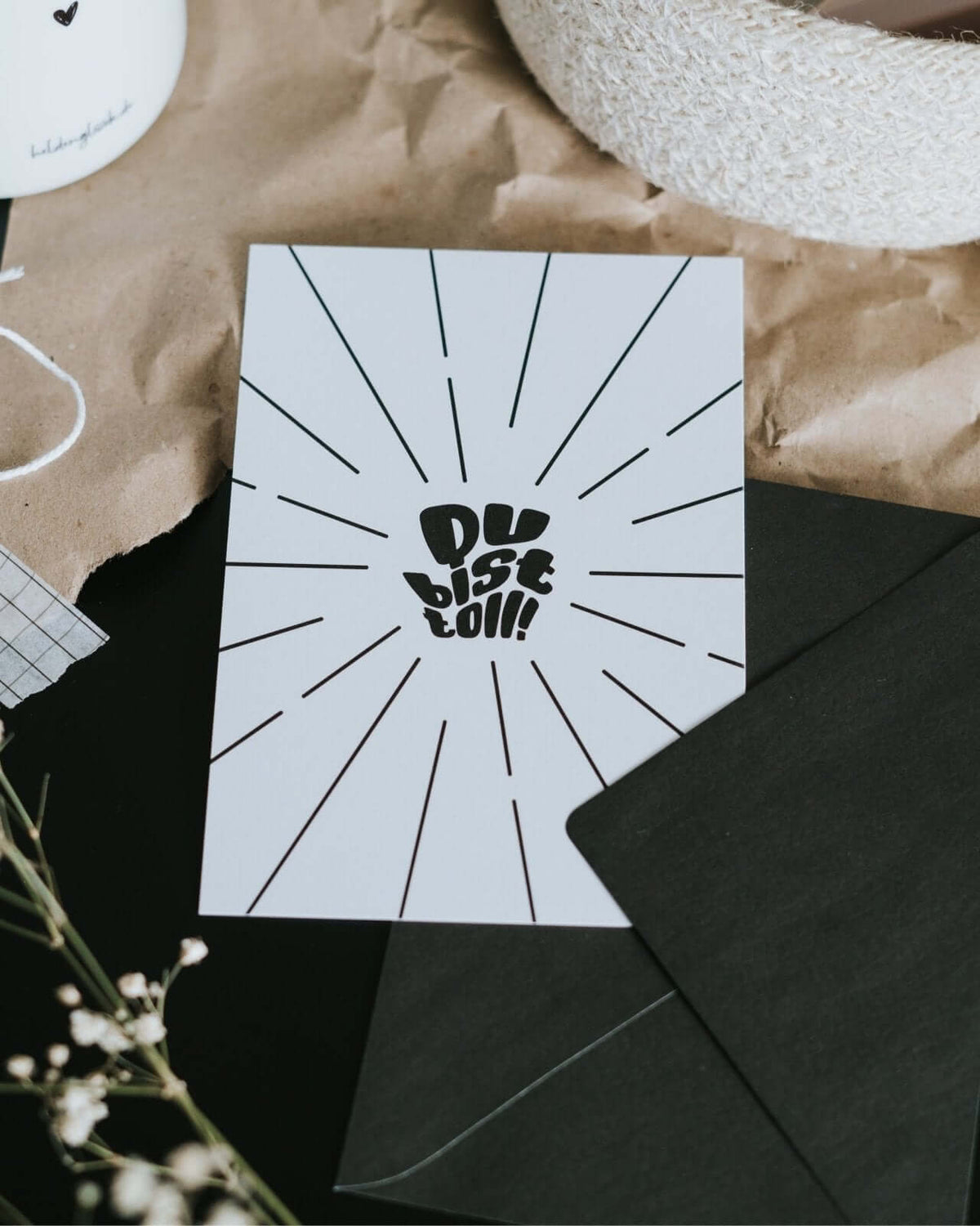 Postkarte mit Spruch und motiv Du bist toll in schwarz weiss