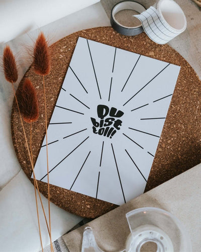 Postkarte mit Spruch und motiv Du bist toll in schwarz weiss
