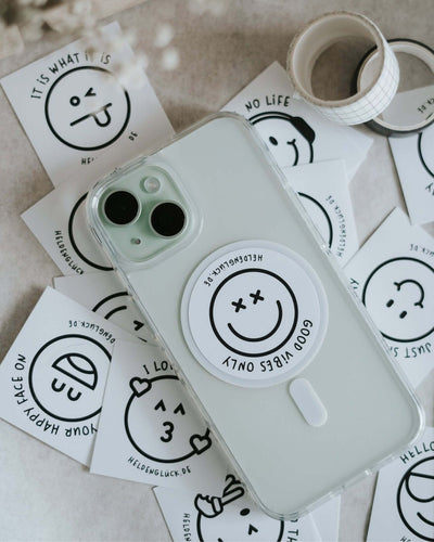 Aufkleber mit Spruch oder Motiv Smileys in schwarz weiss