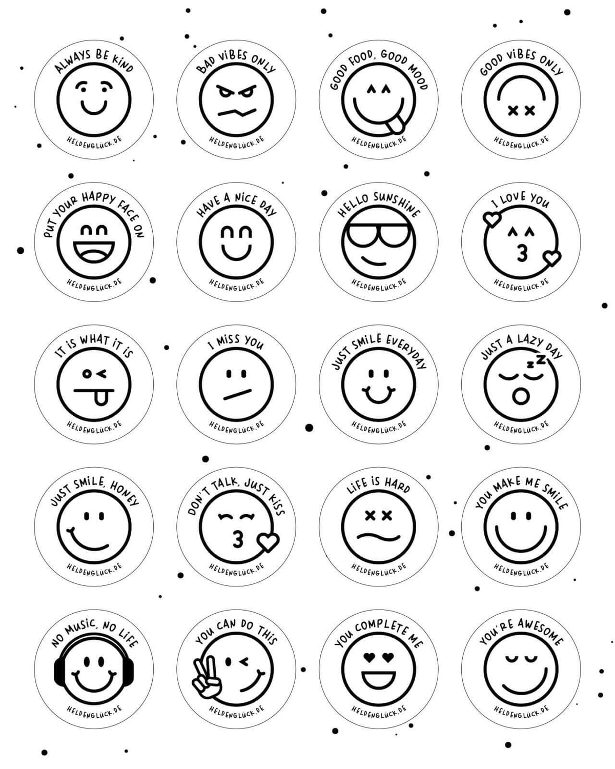 Aufkleber mit Spruch oder Motiv Smileys in schwarz weiss