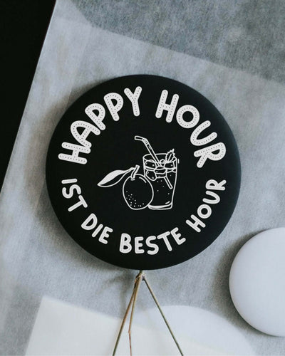 Magnete mit Spruch oder Motiv Happy Hour · groß in schwarz weiss