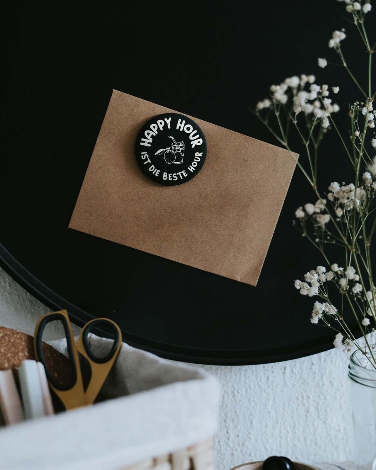 Magnete mit Spruch oder Motiv Happy Hour · groß in schwarz weiss