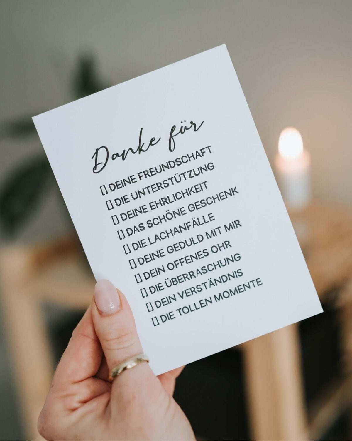 Postkarte mit Spruch und motiv Danke für in schwarz weiss