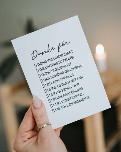 Postkarte mit Spruch und motiv Danke für in schwarz weiss