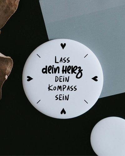Magnete mit Spruch oder Motiv Dein Herz dein Kompass · groß in schwarz weiss