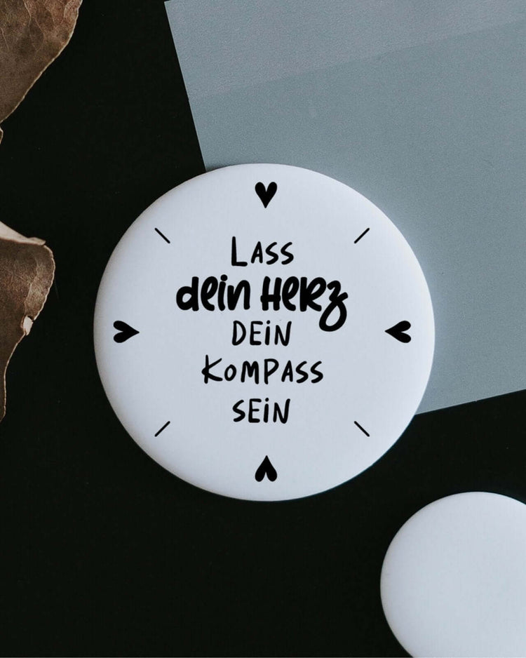 Magnete mit Spruch oder Motiv Dein Herz dein Kompass · groß in schwarz weiss