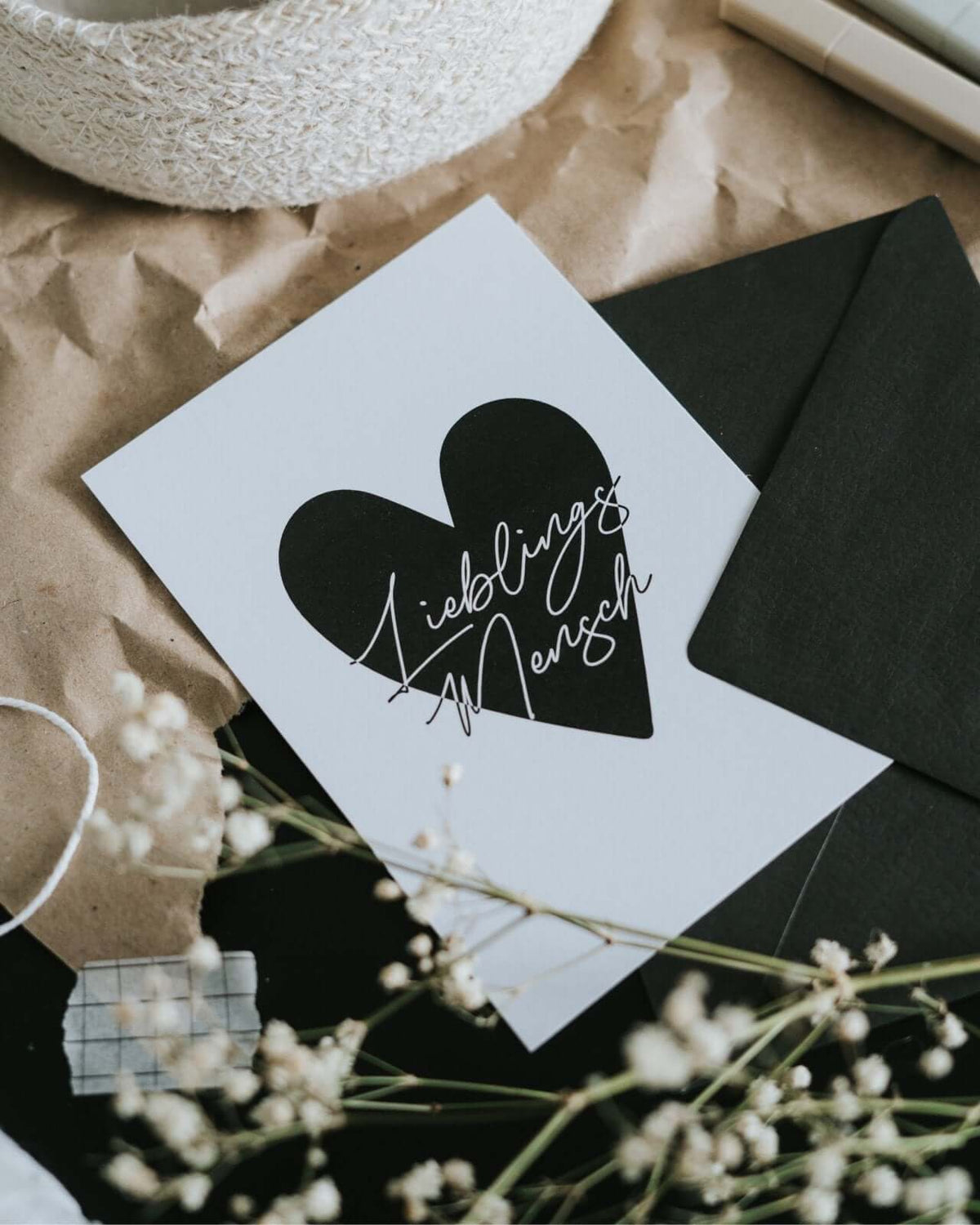Postkarte mit Spruch oder Motiv Lieblingsmensch in schwarz weiss