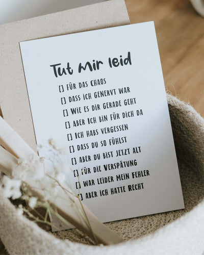 Geschenke mit Herz – Postkarte „Tut mir leid“ zum Ankreuzen