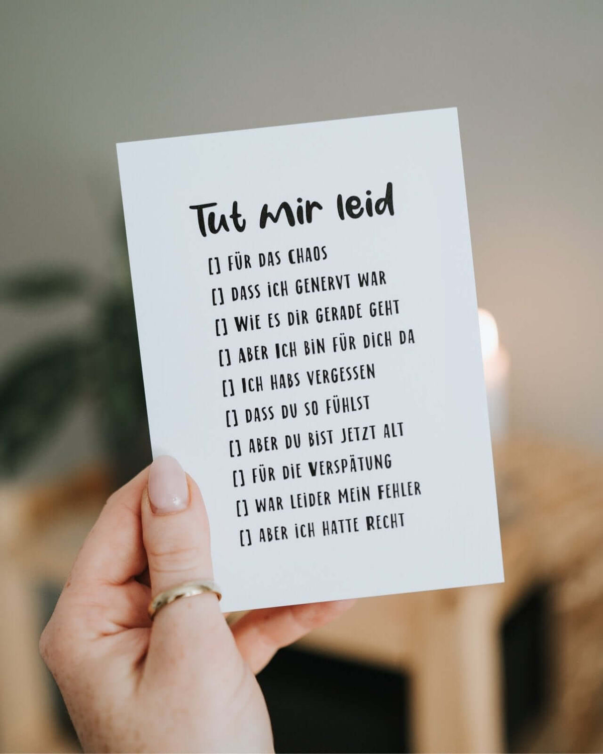 Geschenke mit Herz – Postkarte „Tut mir leid“ zum Ankreuzen