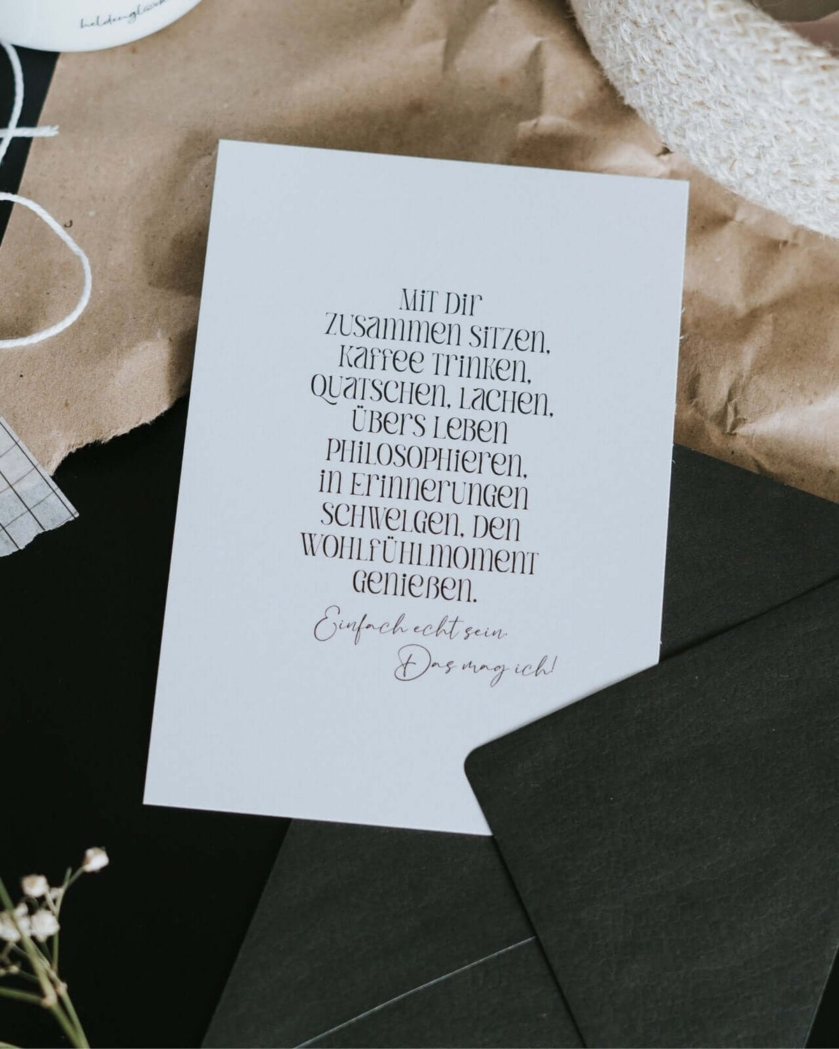 Postkarte mit Spruch und motiv Das mag ich in schwarz weiss