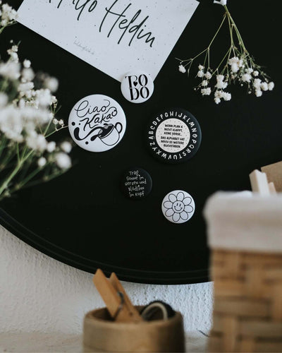 Magnete mit Spruch oder Motiv Ciao Kakao · groß in schwarz weiss