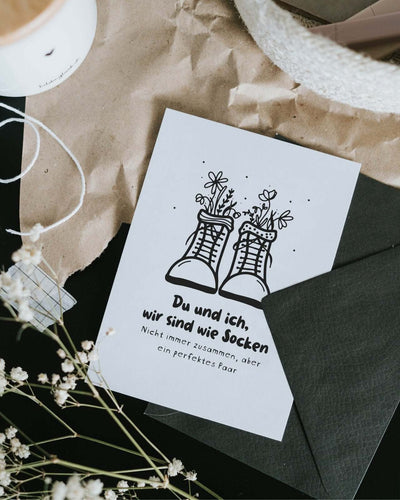 Postkarte mit Spruch und motiv Du und ich in schwarz weiss