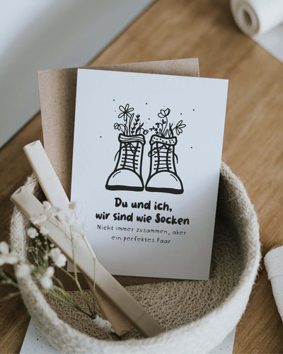 Postkarte mit Spruch und motiv Du und ich in schwarz weiss