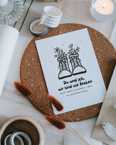 Postkarte mit Spruch und motiv Du und ich in schwarz weiss