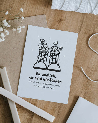 Postkarte mit Spruch und motiv Du und ich in schwarz weiss