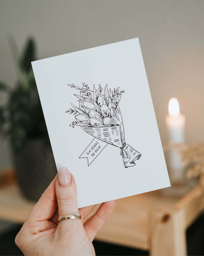 Postkarte mit Spruch und motiv Ich denke an dich in schwarz weiss