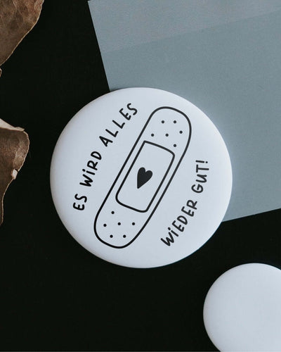 Magnete mit Spruch oder Motiv Alles wird gut · groß in schwarz weiss