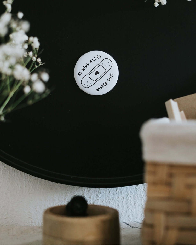 Magnete mit Spruch oder Motiv Alles wird gut · groß in schwarz weiss