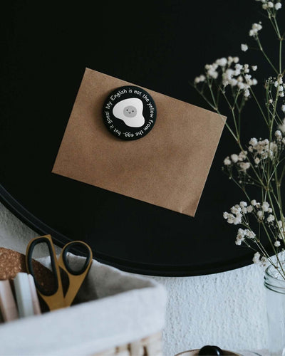 Magnete mit Spruch oder Motiv My english · groß in schwarz weiss