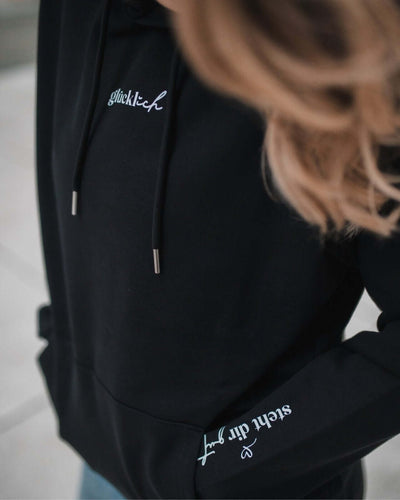 Pullover & Hoodie mit Spruch oder Motiv Glücklich in schwarz weiss