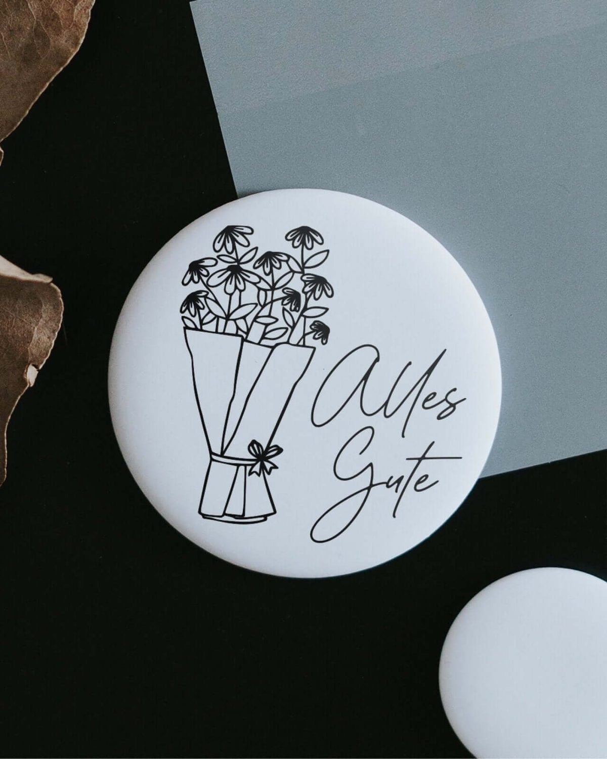 Magnete mit Spruch oder Motiv Alles Gute · groß in schwarz weiss