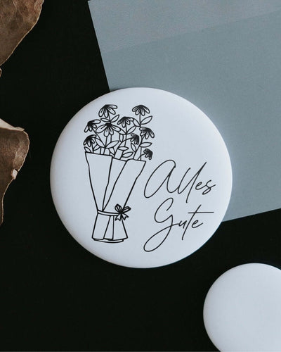 Magnete mit Spruch oder Motiv Alles Gute · groß in schwarz weiss