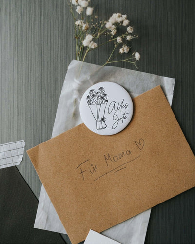Magnete mit Spruch oder Motiv Alles Gute · groß in schwarz weiss