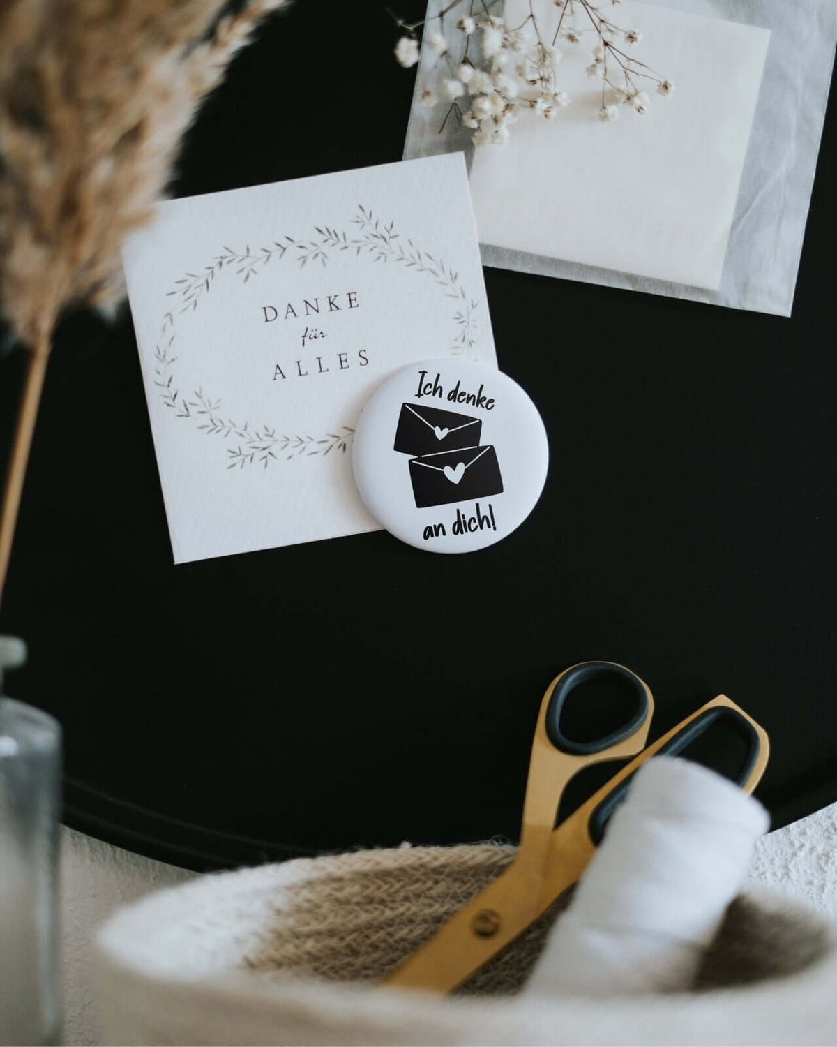 Magnete mit Spruch oder Motiv Ich denke an dich · groß in schwarz weiss