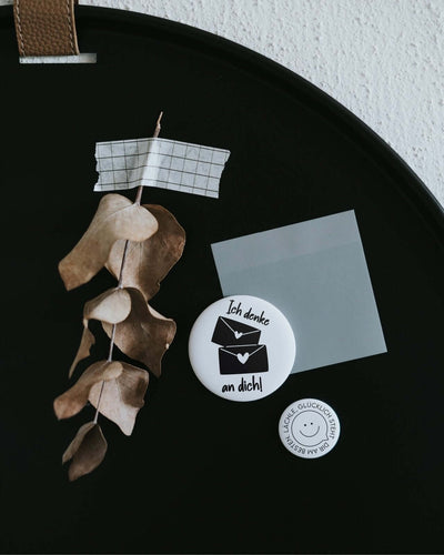 Magnete mit Spruch oder Motiv Ich denke an dich · groß in schwarz weiss