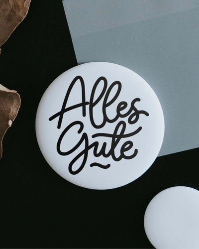 Magnete mit Spruch oder Motiv Alles Gute · klein in schwarz weiss