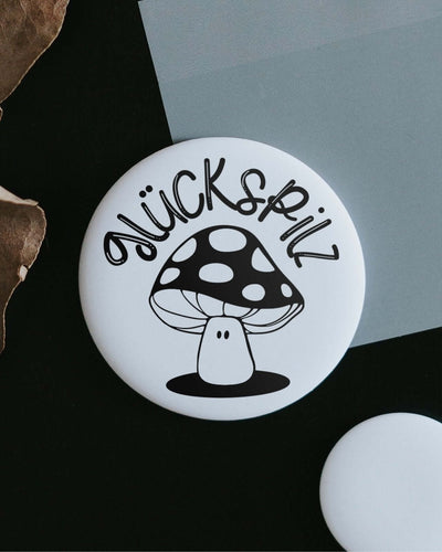 Magnete mit Spruch oder Motiv Glückspilz · klein in schwarz weiss