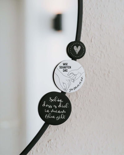 Magnete mit Spruch oder Motiv Herz · klein in schwarz weiss