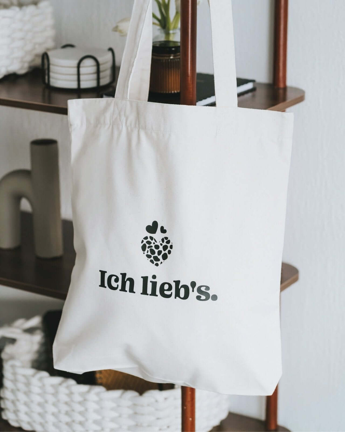 Baumwollbeutel mit Spruch oder Motiv Ich liebs in schwarz weiss