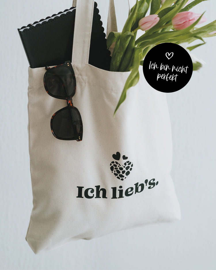 Baumwollbeutel mit Spruch oder Motiv Ich liebs in schwarz weiss