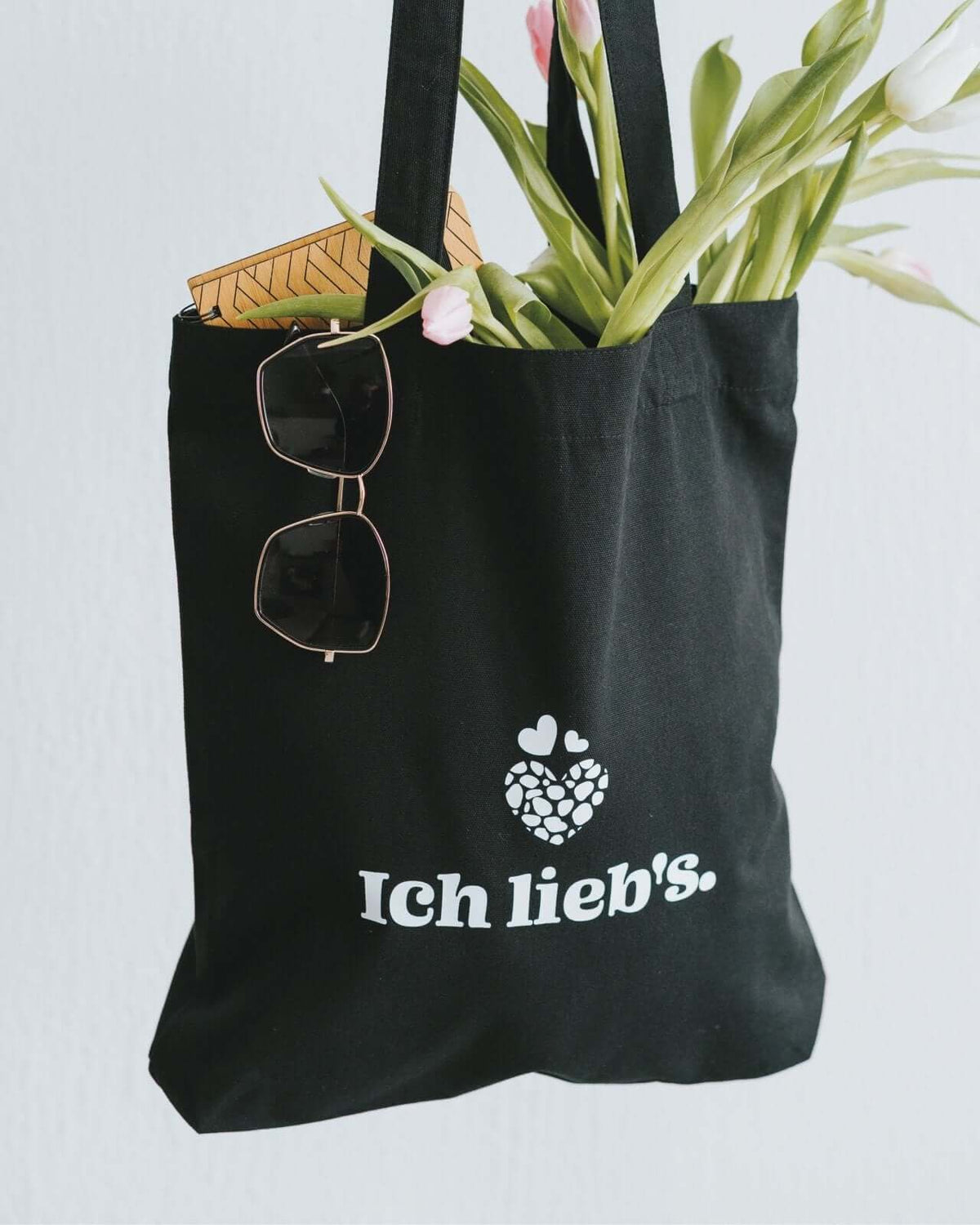 Baumwollbeutel mit Spruch oder Motiv Ich liebs in schwarz weiss