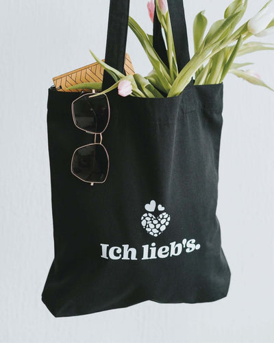 Baumwollbeutel mit Spruch oder Motiv Ich liebs in schwarz weiss