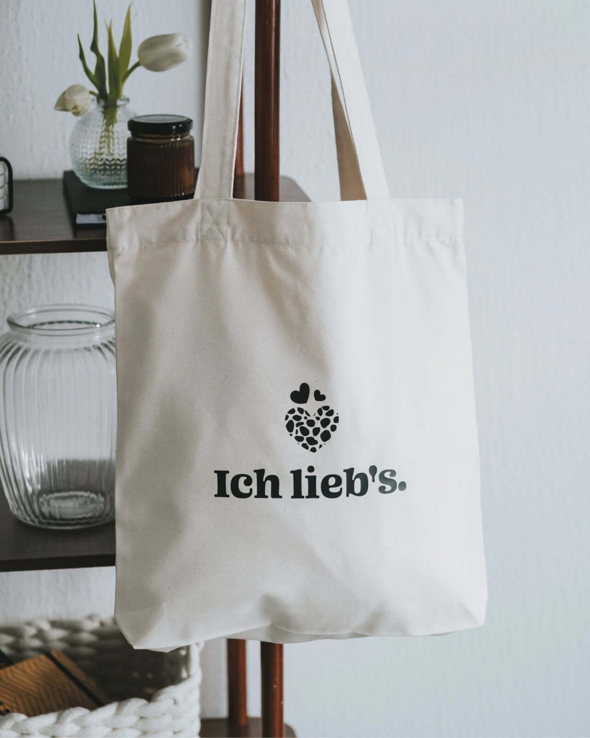 Baumwollbeutel mit Spruch oder Motiv Ich liebs in schwarz weiss