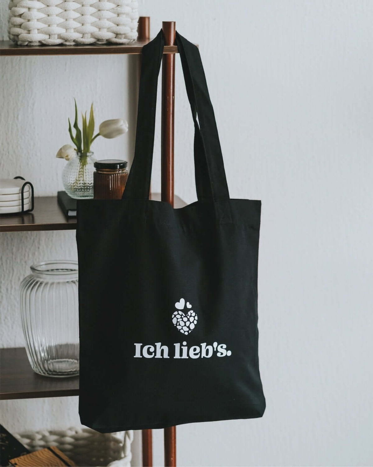 Baumwollbeutel mit Spruch oder Motiv Ich liebs in schwarz weiss