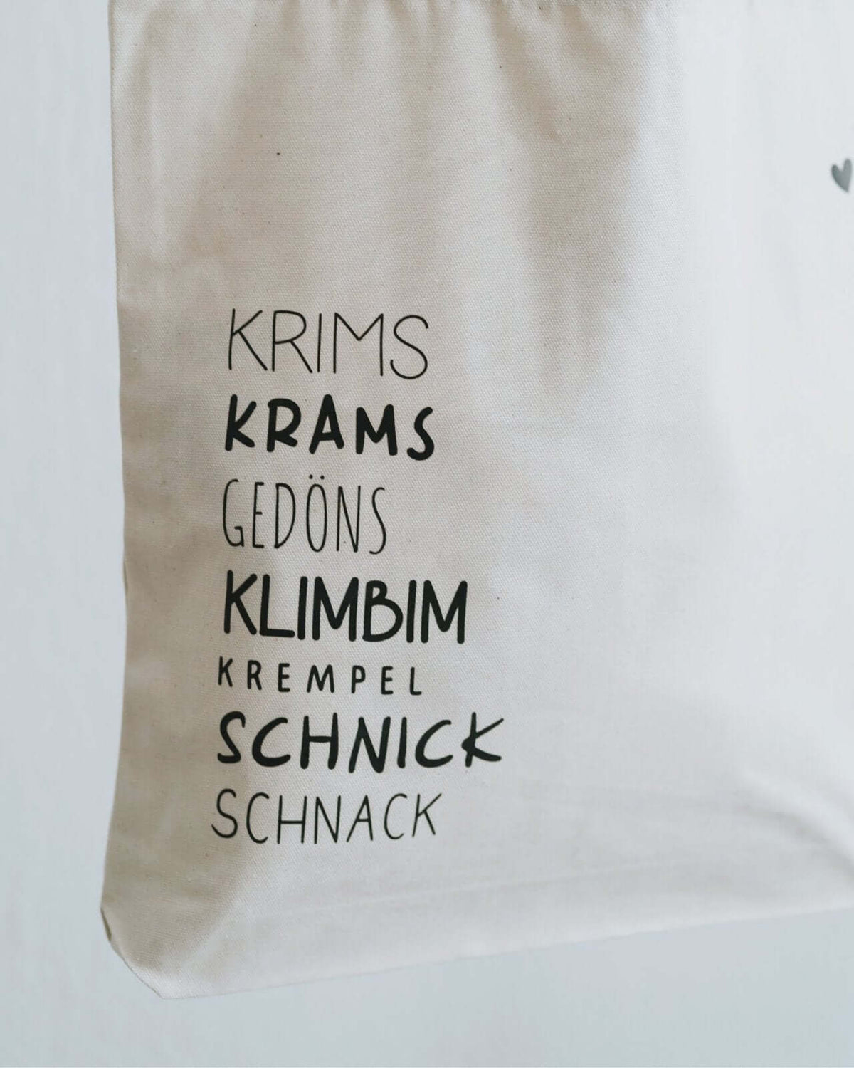 Baumwollbeutel mit Spruch oder Motiv Krims Krams in schwarz weiss