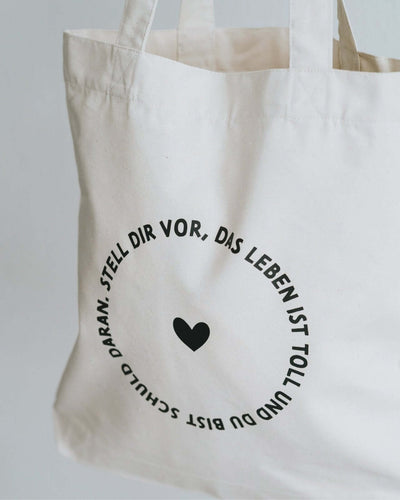 Baumwollbeutel mit Spruch oder Motiv Das Leben ist toll in schwarz weiss