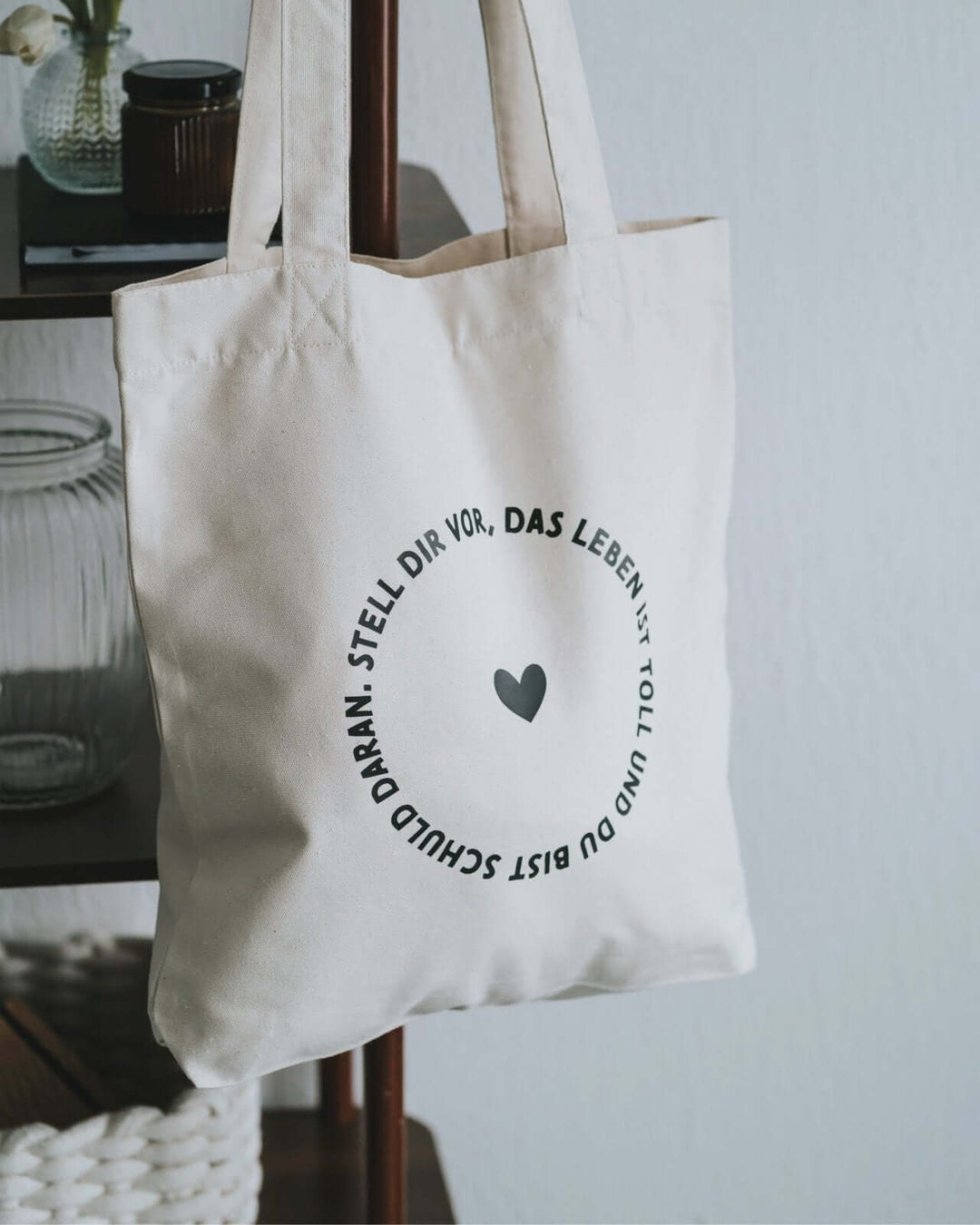 Baumwollbeutel mit Spruch oder Motiv Das Leben ist toll in schwarz weiss