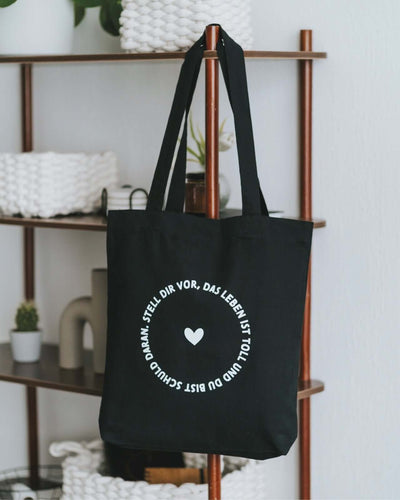 Baumwollbeutel mit Spruch oder Motiv Das Leben ist toll in schwarz weiss