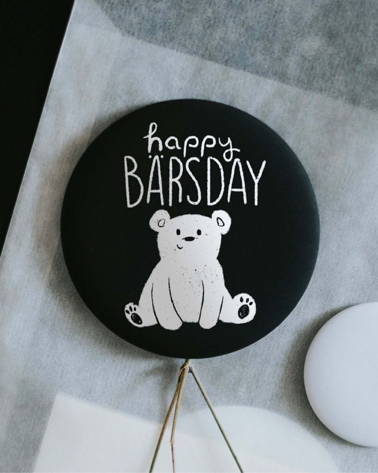 Magnete mit Spruch oder Motiv Happy Bärsday · groß in schwarz weiss