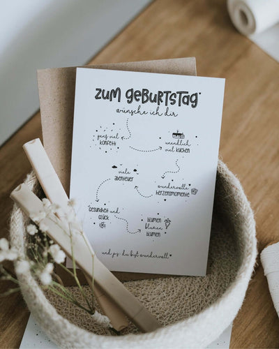 Geschenke zum Geburtstag – Postkarte mit Wunsch-Auswahl & Stil